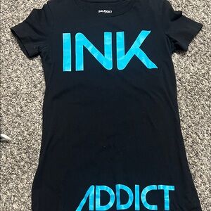 InkAddict Women's Black Tee with Vibrant Blue Design